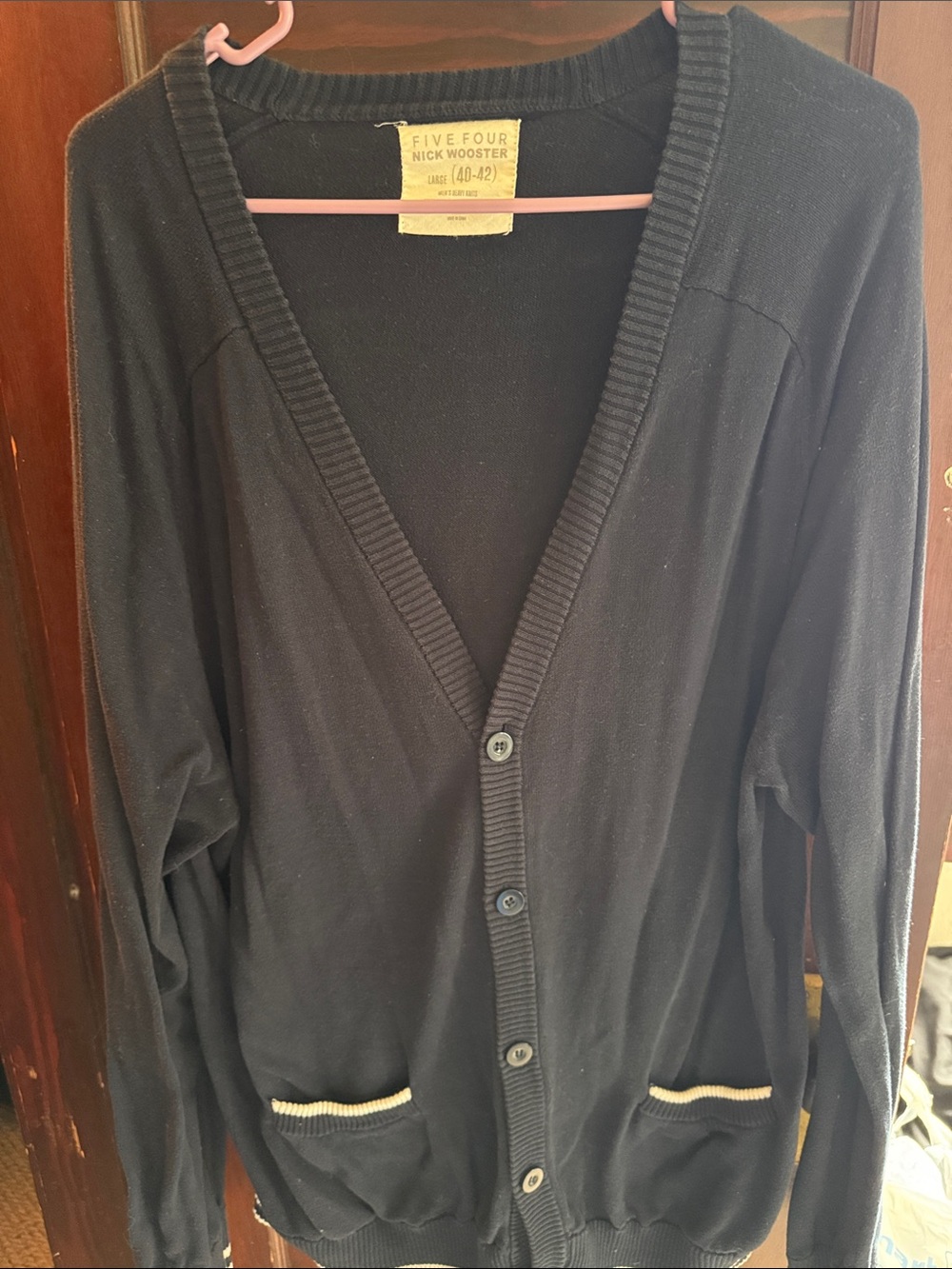 Five Four Blue Cardigan with white Pocket Trim